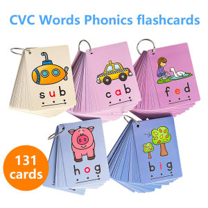 Phonics Montessori Preschool Education CVC Family Flashcards English Sight Words Flash Cards for Toddlers Preschoolers Homeschooling Early Language Development Improve Reading Skills Learn To Read Vocabulary Building Spelling Toy Set of 131 Cards