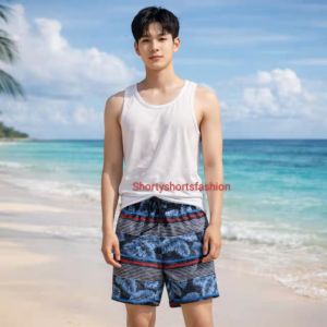 RMY #5817 Mens Summer shorts Garterized with waist tie Leaf Print