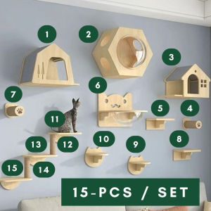 Realmpetz DIY Solid Wood cat house cat Wall Mounted cat wall climbing Cat Jumping Platform Rumah Dinding Kucing