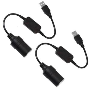 2pcs Power Converter Cord USB 5V to 12V Car Accessory Socket Female Adapter Cable for Driving Recorder Car Fan 35cm