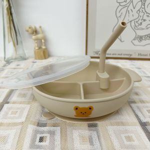 ชามซิลิโคนก้นดูด minimal สไตล์เกาหลี รุ่นใหม่มาพร้อมช่องแบ่ง 3 ช่อง (PLATE7)