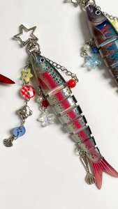 Realistic Fish Shaped Flexible Joints Fishing Enthusiast Keychain Accessory Articulated Bag Charm for Anglers