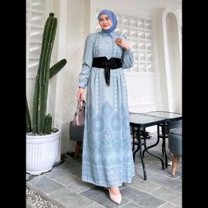 Gamis Muna Motif Free Belt Dress Lebaran Bridesmaid Kondangan Wisuda Syari Muslim
