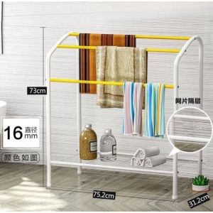 Indoor Towel Rack Bath Towel Shelf Stand Cool Hanger Multi Purpose Storage Tilt Space Saving Mobile Laundry Drying Towel Floor Rak Tuala Penyidai Pakaian 毛巾架 3211