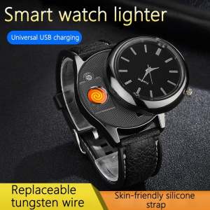 Metal Windproof and Flameless USB Rechargeable Lighter Watch: Men's Minimalist Quartz Watch with Gift Box