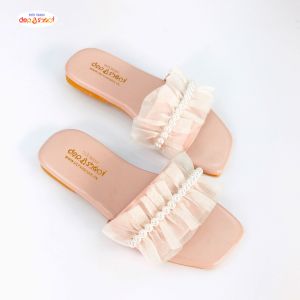 Dép lê nữ quai ngang nhún bèo Đính hạt thời trang Depvashock size lớn 41 42 43