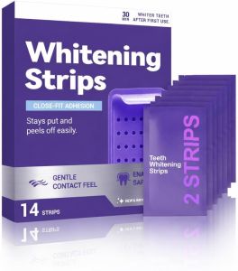 Teeth Whitening Strips for Sensitive Teeth – Gentle Daily Whitening Enamel-Safe & Peroxide-Free Removes Coffee & Tea Stains Portable for Home & Travel（14 Strips）