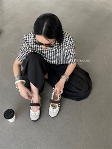 Giày Mary Jane chức năng Feng Liya cho phụ nữ phiên bản Hàn Quốc độc đáo 2024 Giày ballet da thật đế dày Velcro mới cho phụ nữ