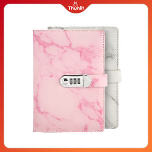 Thunlitส่วนบุคคลสมุดบันทึกพร้อมล็อคCreative A5นักเรียนรหัสผ่านสมุดบันทึกประจําวันMarbledหนังPUถักเทปที่คั่นหนังสือ