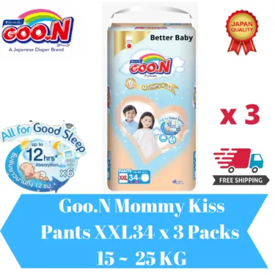 (Promo) Goo.N (GooN) Mommy Kiss Super Premium Baby Diapers Pants 3 Packs (M54 L44 XL40 XXL34 XXXL24) (Free Shipping Sales)
