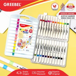 GREEBEL Spidol Acrylic Marker Single Head (24 Warna) / Sketsa Marker Set Spidol Warna Warni