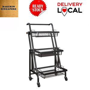 3 Tier Storage Trolley Cart Foldable Rolling Organizer Cart Storage Rack for Bedroom Kitchen Bathroom Dining Room