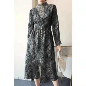 [Basica Moda] 57740 Gaun Dress Maxi Wanita Mouseline Motif Batik Kerah Bordir Crepe Import 01