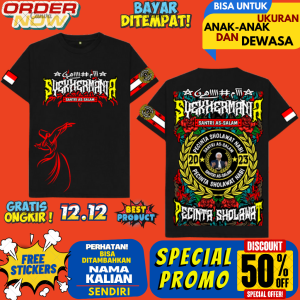 KAOS SYEKHERMANIA(SANTRI AS-SALAM)LENGAN PENDEK ANAK DAN DEWASA"FREE STIKER"