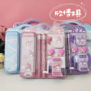 1Set Sanrio Mymelody Kuromi Cinnamoroll Cartoon Stationery Pencil Eraser Pencil sharpener Pen holder Stationery Set Kids School Office Writing Supplies birthday gift