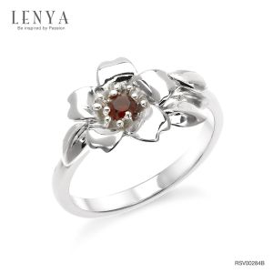 LENYA แหวนพลอยโกเมน เสริมด้านใจแกร่ง สำเร็จ มั่นคง ขนาด 3 มิล ตัวเรือนเงินแท้925 ชุบทองคำขาว