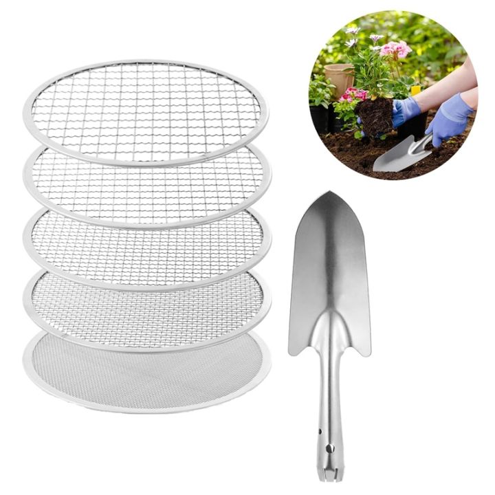 thumbnail image 2 of Stainless Steel Soil Sieve Set - 12" Diameter With 5 Mesh Sizes & Shovel For Gardening 2 of 10