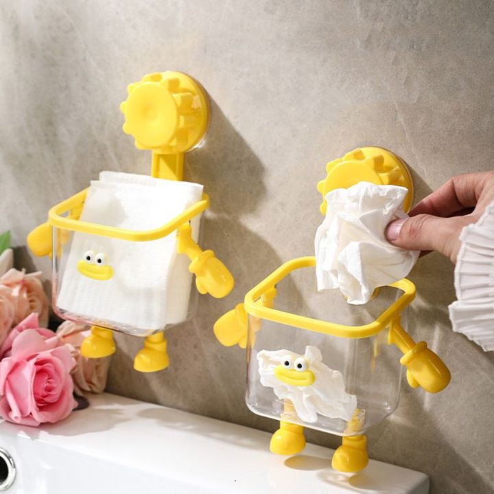 HDTRJ 2PCS Robot Shape Toothbrush Holder Wall-Mounted Perforation-Free Transparent Storage Box Creative Multi-Functional Face Towel Storage Rack Home
