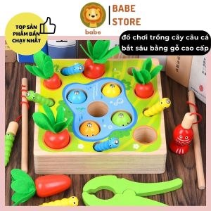 Bộ đồ chơi trồng cây nhổ cà rốt câu cá bắt sâu bằng gỗ cho bé Montessori giáo dục sớm thông minh trí tuệ BABE STORE