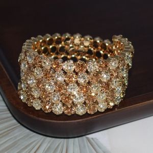 ALLUCK Bridal Jewelry Crystal Rhinestones Five Rows Bangles Wedding Bangles Crystal Bracelets Hand Wrist Bracel