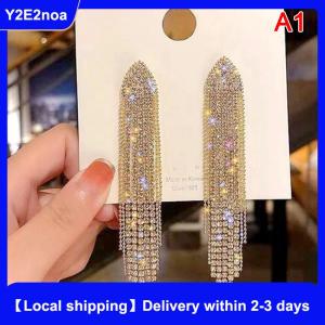 【Local shipping】 Long Tassel Full Rhinestone Drop Earrings For Women Ovsize Dangle Earrings Fashion Jewelry Accessories