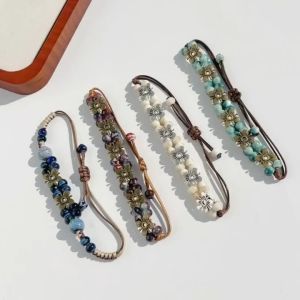 Gelang Keramik Anyaman Double Layer Gaya Oriental - Aksesori Rajut Tangan untuk Pelajar