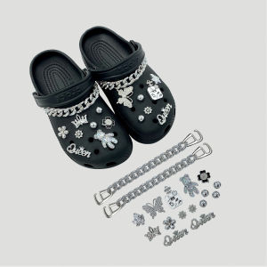 17Pcs Luxury Style Crocs Jibbitz Charms Silver Crystal Bear Butterfly No.5 Perfume Bottle Shoe Buckle Silver Removable Metal Shoe Chain Decoration for Crocs