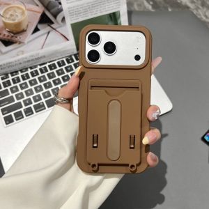 Shockproof Stand Grip Matte Casing for iPhone 17 Air 16 15 14 13 12 11 Pro Max Plus 5G Luxury Card Slot Armor Plain Color Back Cover