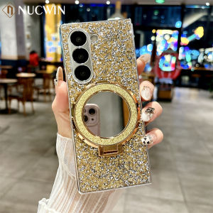 Z Fold 8 Glitter Mirror Magnetic Bracket Case for Samsung Galaxy Z Fold 8 Ultra 7 6 5 6 4 Plating Bling Diamond Shockproof Cover