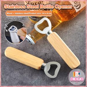BIBLIO Wooden Bottle Opener Stainless Steel Can Opener Household Kitchen Bar Tools for Wedding Party Home