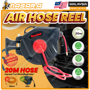 Nasara 20m 1 Set OEM Auto Retractable Auto Rewind Dual Ground Wall Mounted Air Hose Reel Random Color / Hos Angin Kekili Automatik / 空气软管卷盘
