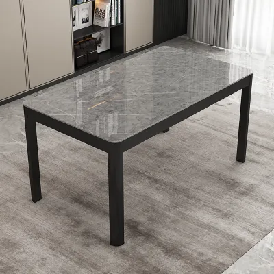 Dining table and chair combination modern simple small apartment 4 people 6 people rectangular household dining table tempered glass dining table