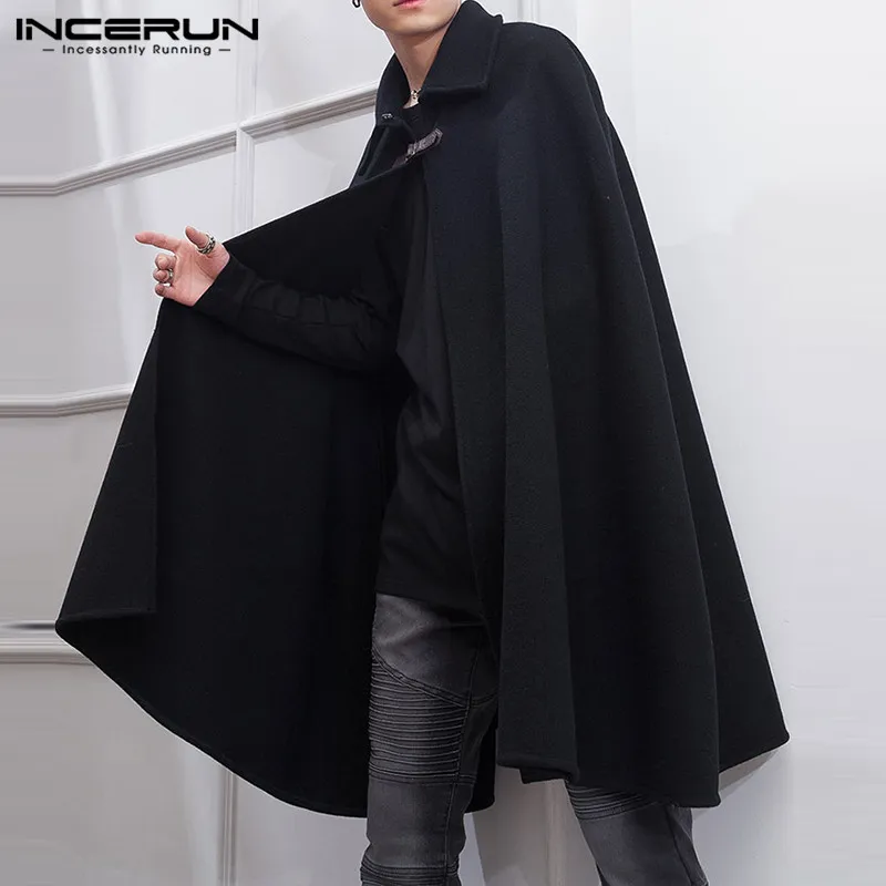 INCERUN Mens Poncho Fleece Warm Cape Coat Jackets Cloak Outwear Jumper Tops Autumn Western Style Lazada PH