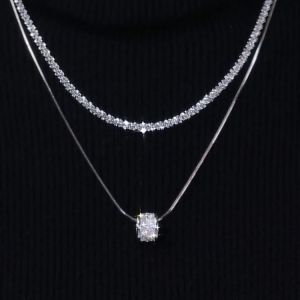 Yukis thời trang mới đồ trang sức cao cấp 2 lớp Zircon Charms Vòng cổ dày dây chuyền choker cho phụ nữ