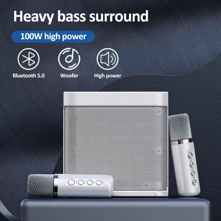 Wireless Bluetooth Dual Microphone Karaoke Speaker 3D Stereo Amplifier ...