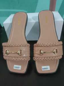 sandal teplek slop model tali kepang kombinasi rantai kecil