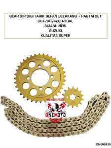 GEAR GIGI TARIK DEPAN BELAKANG + RANTAI SET GOLD 36T-14T/428H-104L SMASH NEW SUZUKI KUALITAS SUPER