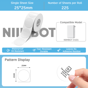 Niimbot Round Label Stickers Compatible With D101 Printer Barcode Price Size Name Labels Waterproof Oil-proof Tear Resistant or School Home Organizer Supermarket Store Catering