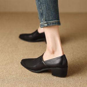 Womens Lamb Shoes Pointed Chunky Heel Slip-On Anti-Slip Single Shoes Wedding Shoes Loafers