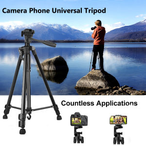 Phone Tripod Portable Travel Aluminum Alloy 3 Sections 168cm Max Height 62cm Min Height 52-85mm Phone Holder 18mm Thickness 3.0kg Load Capacity 1/4 Screw for iPhone Smartphone iPad Gopro
