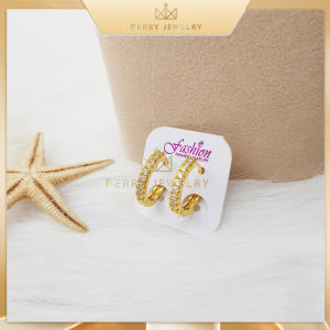 Bông Tai Hoa Đá Sao Khuyên Tròn Mạ Vàng Lấp Lánh Thiết Kế Thanh Lịch B25VT9