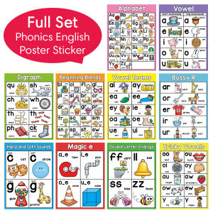 10Pcs A4 Size ABC Alphabet Poster Wall Chart Montessori Toy English Educational Poster Phonics Learning Materials for Kids Children Language Development