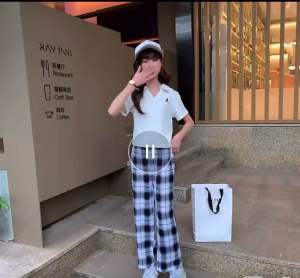 S01-09 Setelan baju polo anak dan celana panjang katun motif import