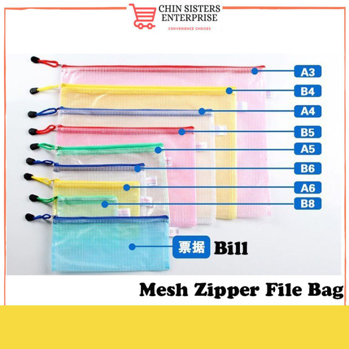 Mesh Zipper File Bag Waterproof Transparent Portable Bag Stationery File  PVC Zip File Zip Bag A3/A4/A5 网格拉链袋 防水
