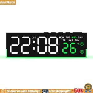 [Auto Vktech] Digital Clock with Atmosphere Lights Desk Clock USB Charging Port Modern Electronic Clock for Bedroom Home Living Room Office