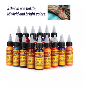 Tattoo Ink Set 16 Bottles 30ml Tattoo Color Ink with 100 transparent ink cups