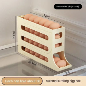 KEBIDU Automatic Scrolling Egg Storage Dispenser Refrigerator 30 Grids Large Capacity Refrigerator Egg Storage Box Saving Space Eggs Storage Rack