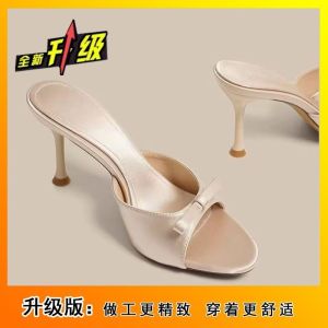[Free Shipping] Open-Toe Single-Strap Sandals 2026 Summer New Collection Champagne-Colored With A Bow And Thin High Heels WomenS Sandals