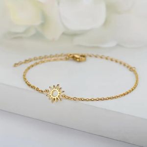 NOBLELUX Gold Color Sun Hollow Bracelets Stainless Steel Adjustable Chain Stainless Steel Hand Chain Fashion Fashion Design Sun Anklet for Women Men