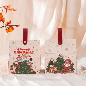 NOBLELYN 5PCS Gift Wrapping Christmas Gift Box Leather Handles Xmas Theme Christmas Packaging Box Decorative Paper Christmas Candy Box Gift Giving